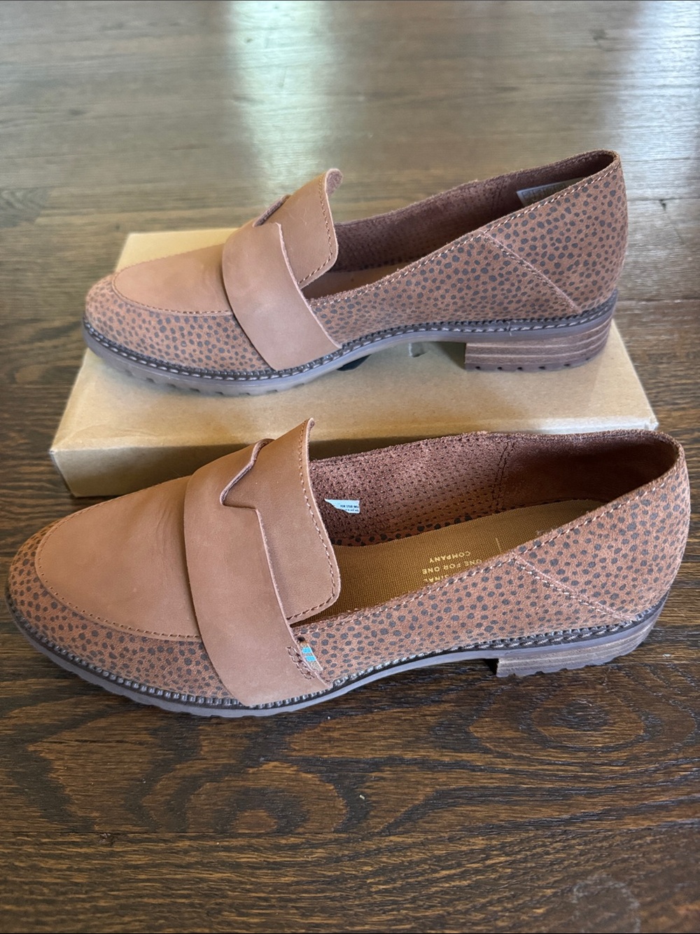 TOMS "Mallory" Suede Loafers in Tan Cheetah Print